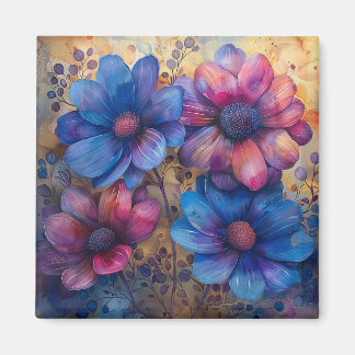 Blått och Lila Blommigt Magnet