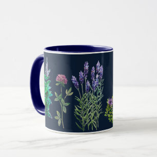 Blått och lila blommor i vattenfärger mugg