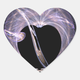 Blått och Lila Fractal Art Heart Hjärtformat Klistermärke