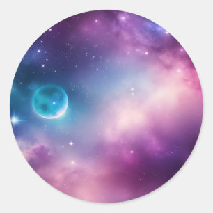 Blått och Lila Galaxy Runt Klistermärke