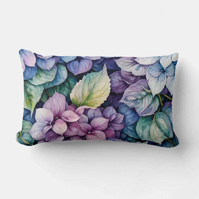Blått och Lila Hydrangea Cluster Lumbarkudde (Framsida)