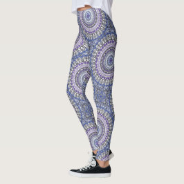 Blått och Lila Mandala Geometric Circular Mönster Leggings