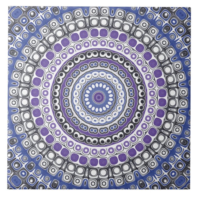 Blått och lila mandala geometriskt cirkulärt mönst kakelplatta (Framsidan)