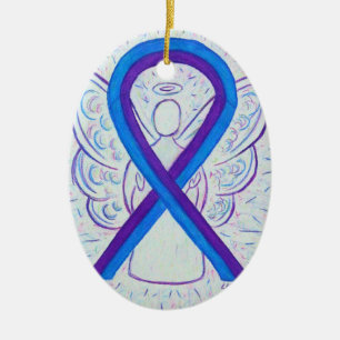 Blått och Lila Medvetenhet Ribbon Angel Ornament