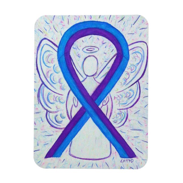 Blått och Lila Medvetenhet - Ribbon Art Magnet (Vertikal)