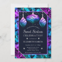 Blått och Lila Ombre Sjöjungfru Ornament Sweet 16