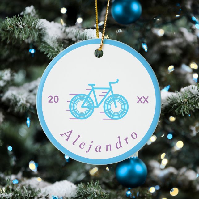 Blått och Lila - Personlig för cykelns cykelutform Julgransprydnad Keramik (Skapare uppladdad)