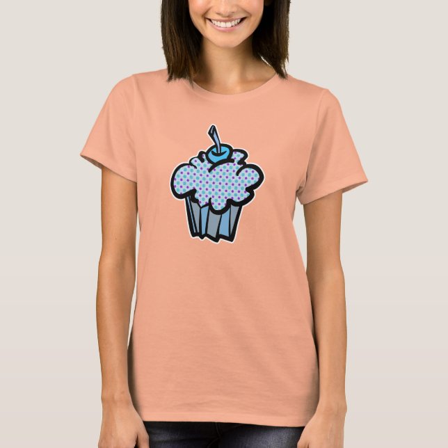 Blått och lila polka dots cupaka t-shirt (Framsida)