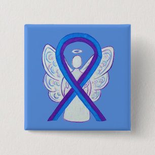 Blått och Lila Ribbon Awareness Angel Pin Knapp