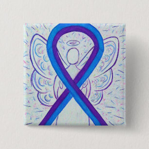 Blått och Lila Ribbon Awareness Angel Pin Knapp