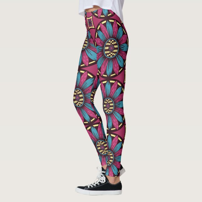 Blått och lila tusenskönemönster leggings (Vänster)