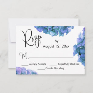 Blått och Lila vattenfärg Hydrangeas w/ Calligraph OSA Kort