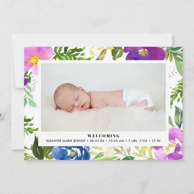 Blått och Lila vattenfärgsmeddelande Blommigt Meddelande (Framsida)