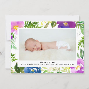 Blått och Lila vattenfärgsmeddelande om Blommigt Meddelande