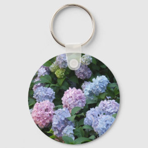 Blått- och lilavanlig hortensia nyckelring