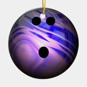 Blått och lilor virvlar runt bowlingklotet julgransprydnad keramik