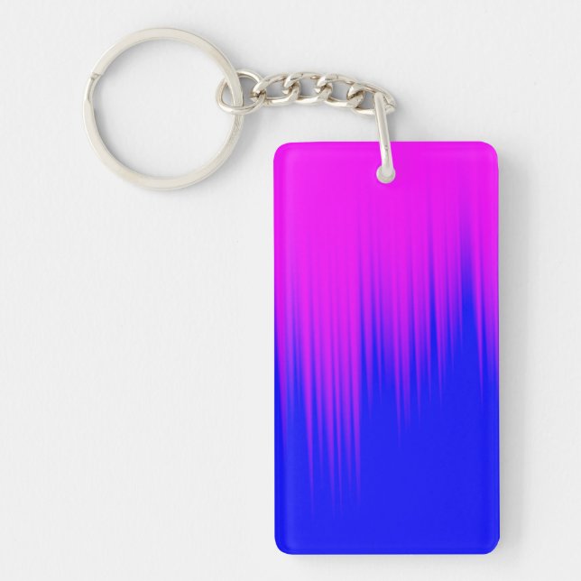 Blått och magenta görar strimmig mönster Keychain Nyckelring (Framsidan)