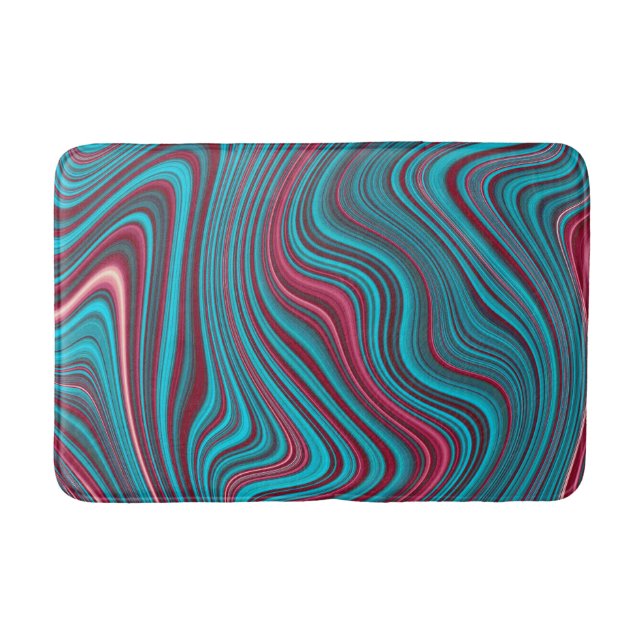 Blått och Magenta Vågigt marbling Agate Abstractio Badrumsmatta (Framsidan)