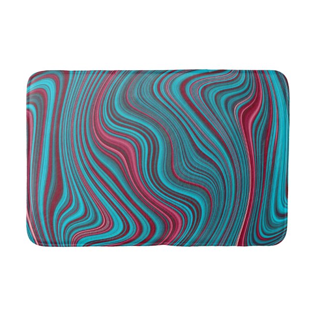 Blått och Magenta Vågigt marbling Agate Abstractio Badrumsmatta (Framsidan)