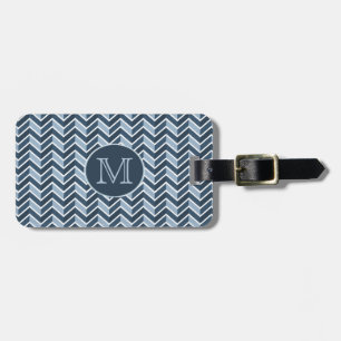 Blått och marinblå sparremönsterMonogram Bagagebricka