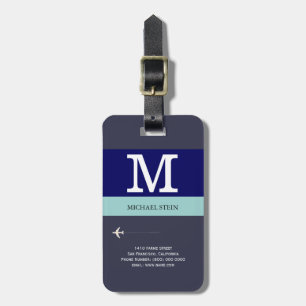 Blått och modernt resemonogram bagagebricka