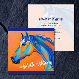 Blått och Orange Abstrakt Horse Art Fyrkantigt Visitkort