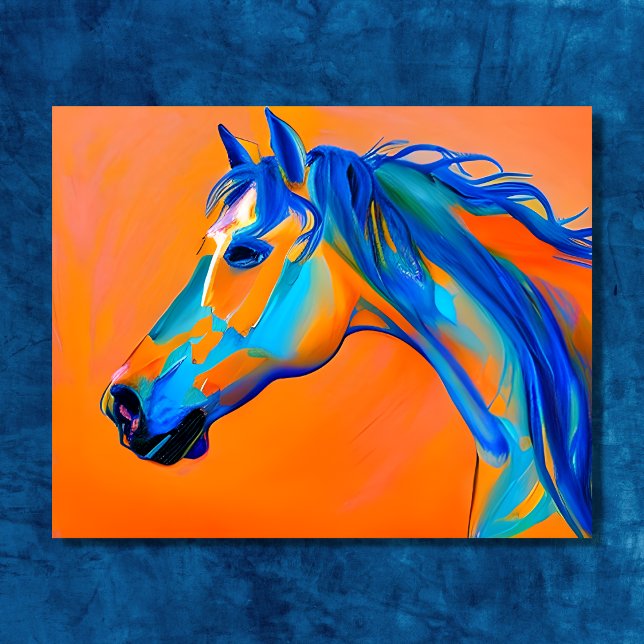 Blått och Orange Abstrakt Horse Art Poster (Personalized Blue and Orange Abstract Horse Art Poster)