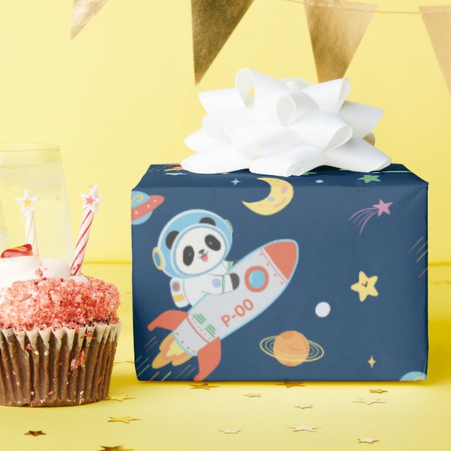 blått och orange Astronaut Panda Presentpapper (Födelsedagsfest)