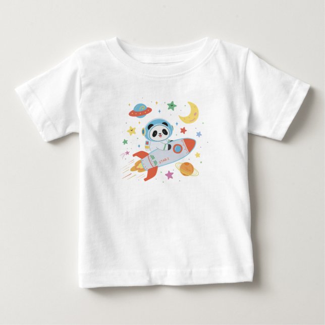 blått och orange Astronaut Panda T Shirt (Framsida)