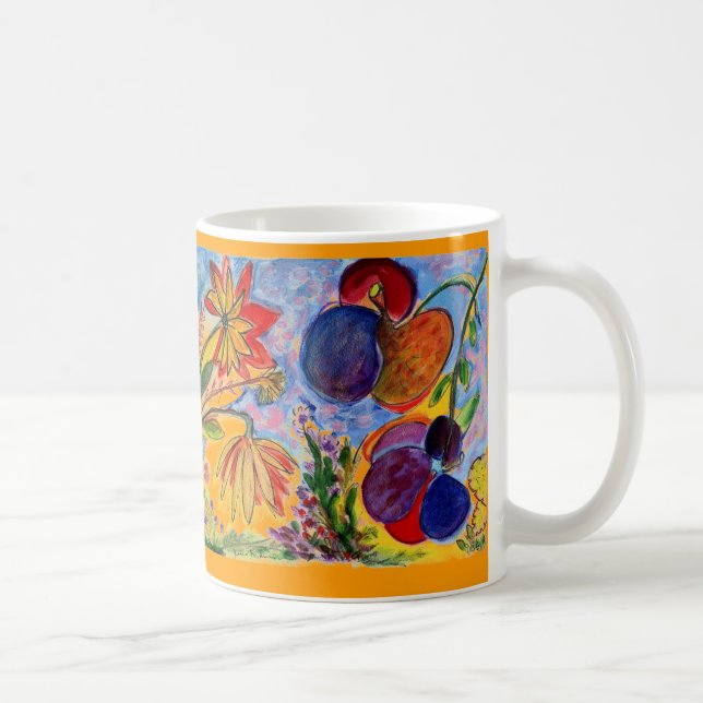 Blått och orange blommamugg kaffemugg (Höger)