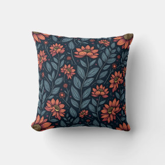 "Blått och Orange Blommönster Pillow" Kudde