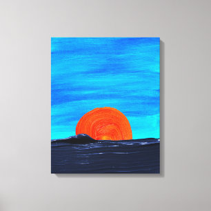 Blått och Orange Färg Simple Sunset Art Canvastryck
