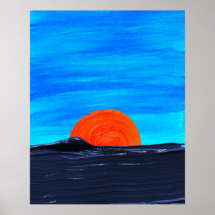 Blått och Orange Färg Simple Sunset Art Poster