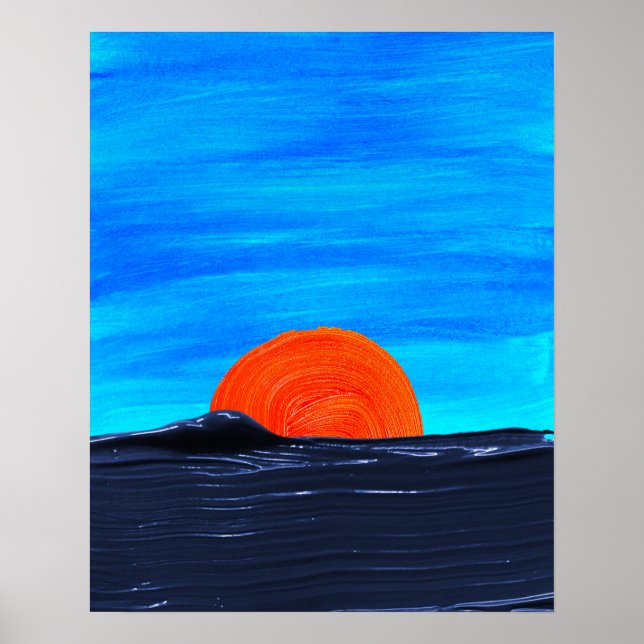 Blått och Orange Färg Simple Sunset Art Poster (Framsidan)
