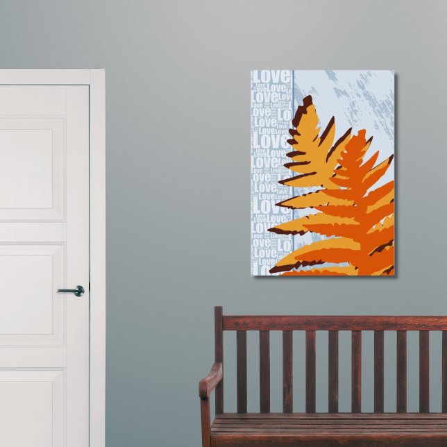 Blått och Orange Fern Löv i kärlek Poster (Love Nature Stylized Blue & Orange Fern Leaves Poster, Entryway)