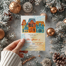 Blått och Orange Julljus Julfest Inbjudningar
