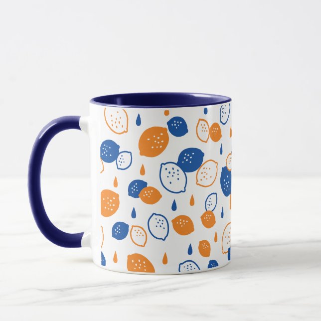 Blått och Orange Lemon Mönster-uppspelning - färsk Mugg (Vänster)
