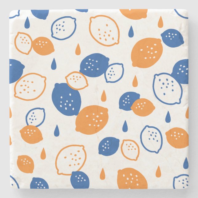 Blått och Orange Lemon Mönster-uppspelning - färsk Stenunderlägg (Framsidan)