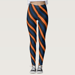 Blått och orange liten diagonal randdamasker leggings