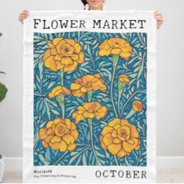 Blått och Orange Marigold Oktober FLOW-marknaden Fleecefilt