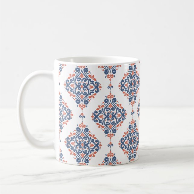Blått och orange, sömlöst mönster. Vinta Kaffemugg (Vänster)