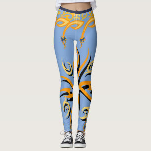 Blått och orange stamtryck leggings
