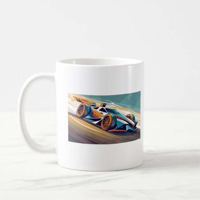 Blått och orange tävla på spår kaffemugg (Vänster)