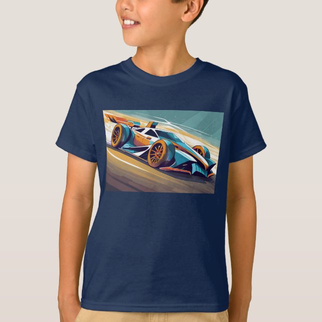 Blått och orange tävla på spår t shirt (Framsida)