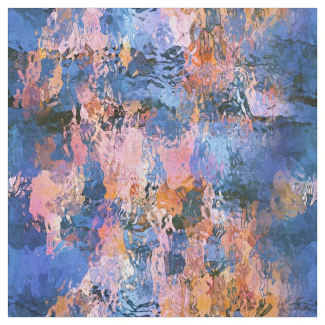 Blått och Orange Vatten Abstraction Tyg (Provkarta)