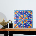 Blått och Orange vid Spaniens Mönster Kakelplatta<br><div class="desc">Öga-fångande mönstrad dekorativ keramisk platta i färg-toner av blått och orange.</div>