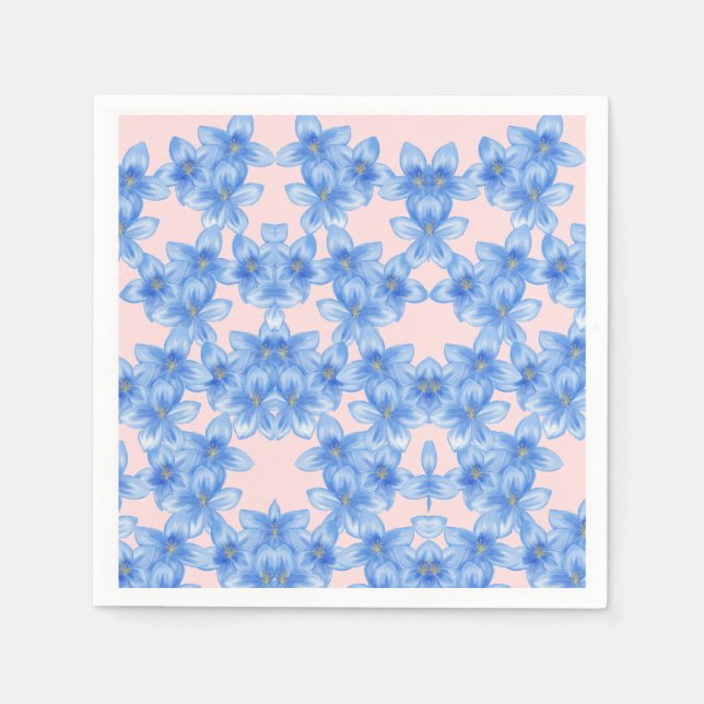 Blått och persikafärgat blommigt mönsterpapper pappersservett (Framsidan)