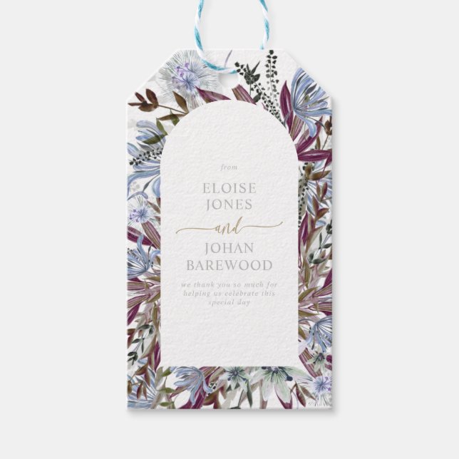 Blått och plommonvildblomma presentetikett (Framsidan)