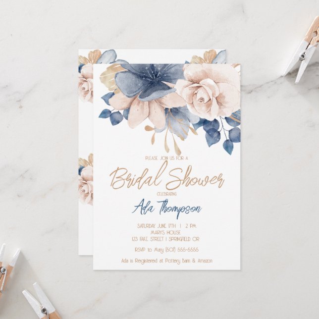 Blått,  och Ro Guld Inbjudningskort för möhippan (Fram/Back In Situ)