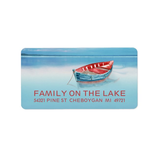 Blått och Röda båtar vid Sjö Adressetikett (Framsidan)